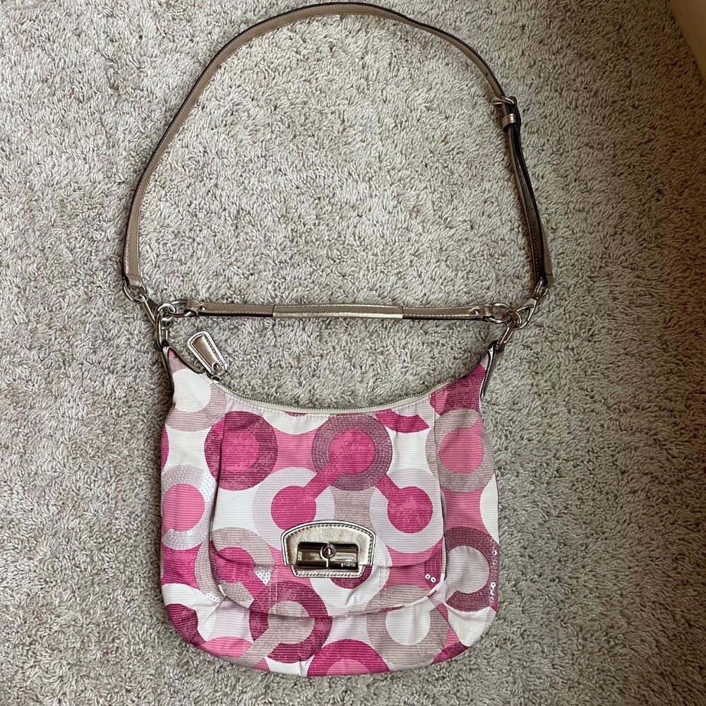 Coach Kristin Graphic Hobo Pink/Silver/Sequin